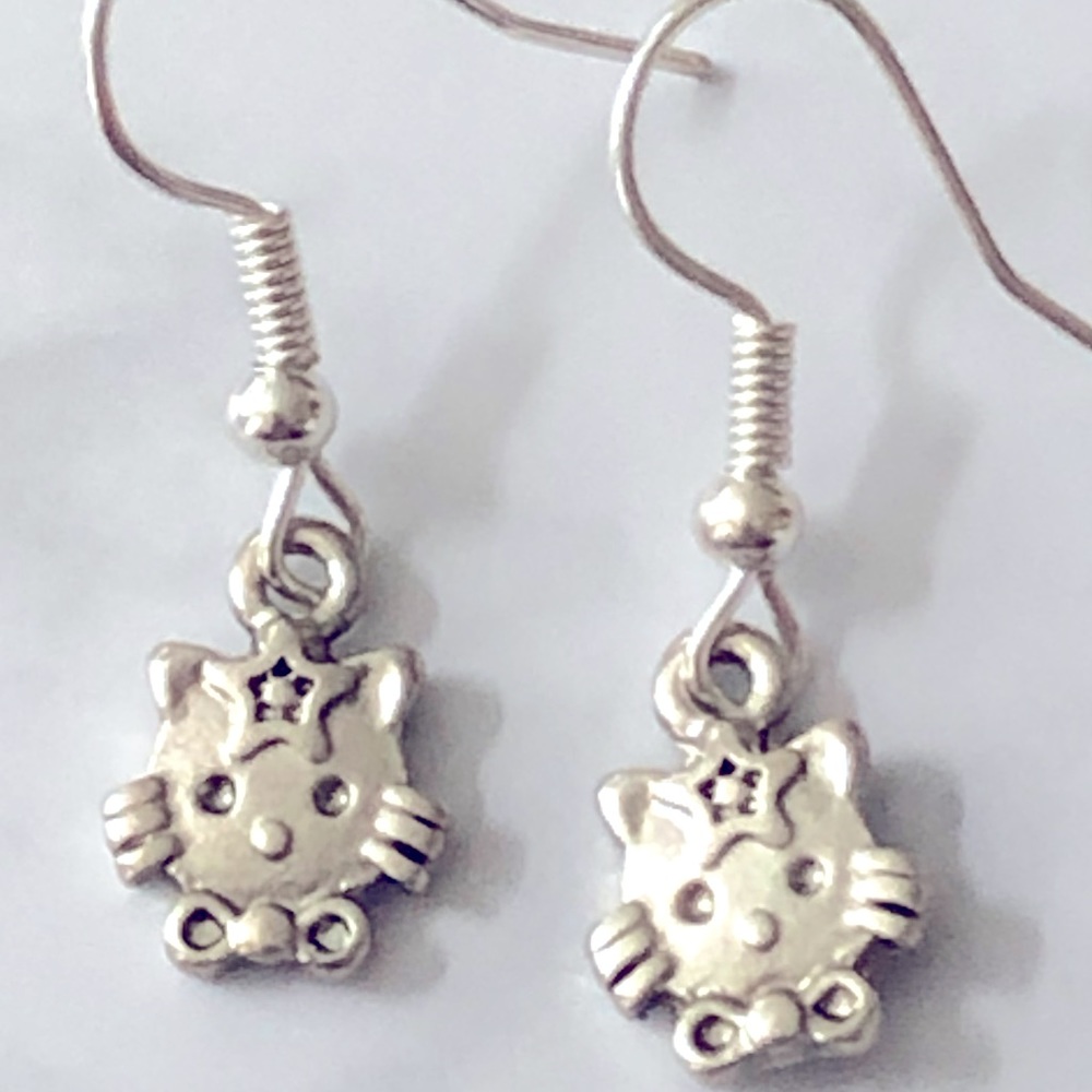 New Small Dainty Hello Kitty Cat Cute Fun Handmade Dangling Earrings Pet Gifts